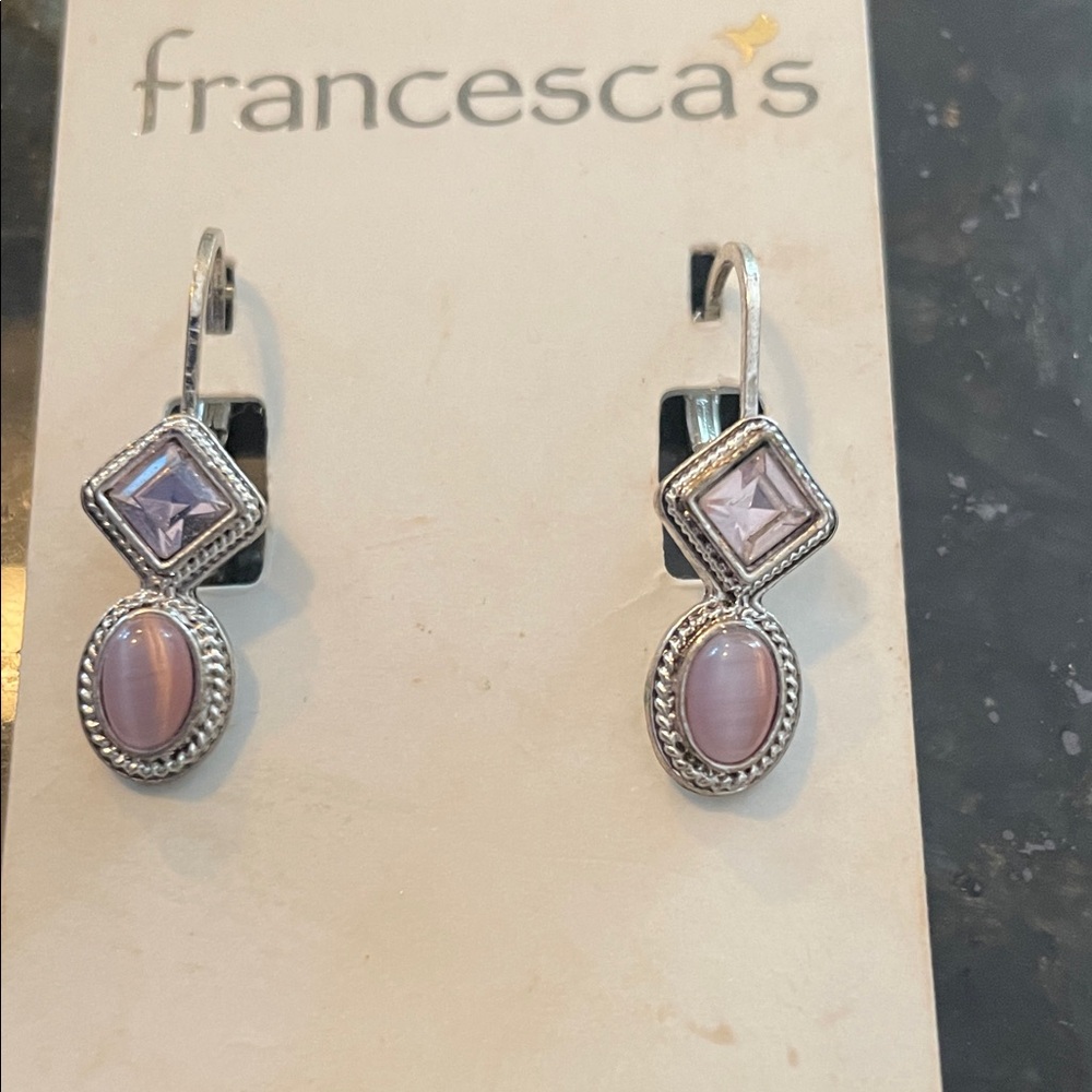 NEW Francesca's Collections Silver Earrings with Rose/purple Accents
